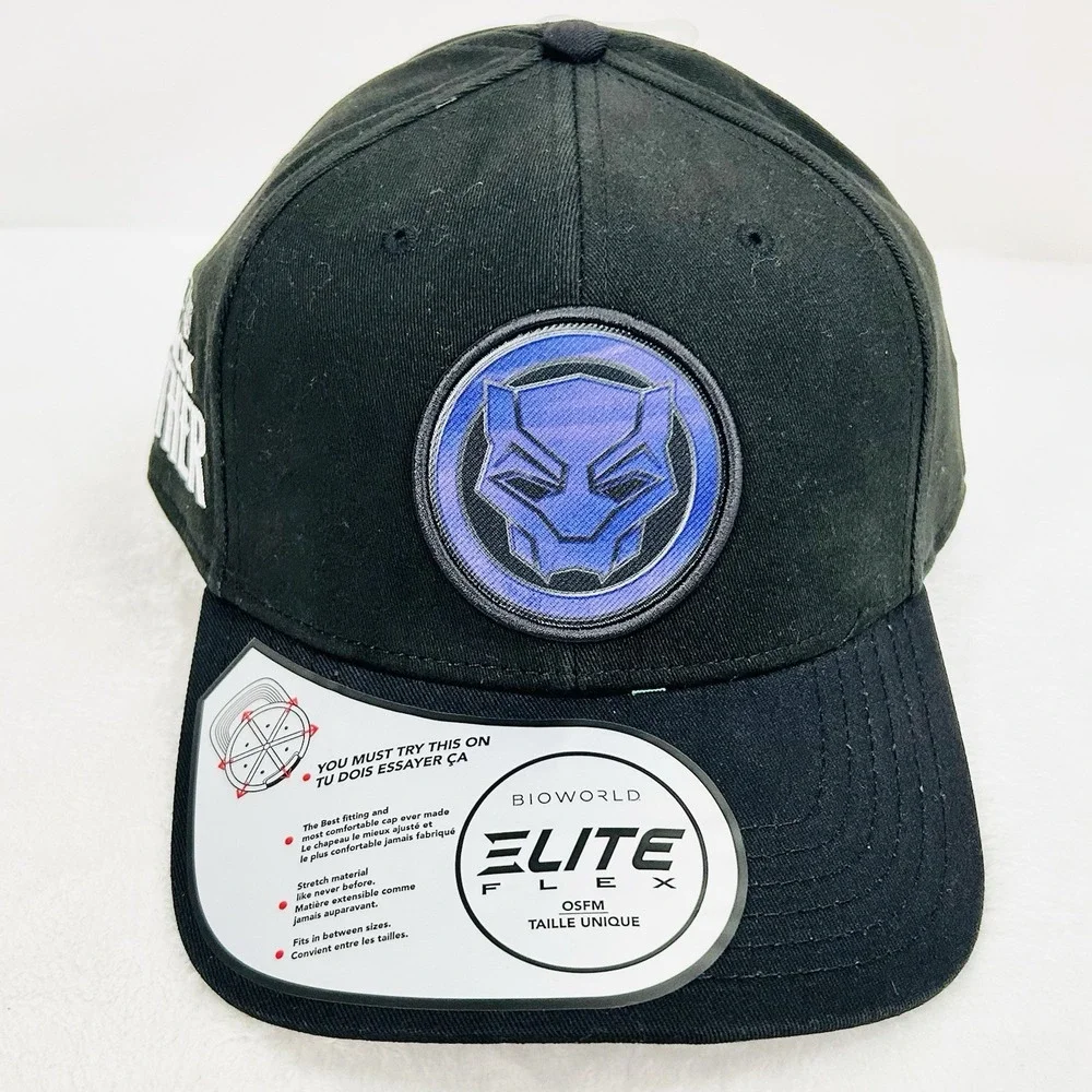 Bioworld Black Panther Logo Elite Flex Stretch Hat Cap Adjustable Snapback Black
